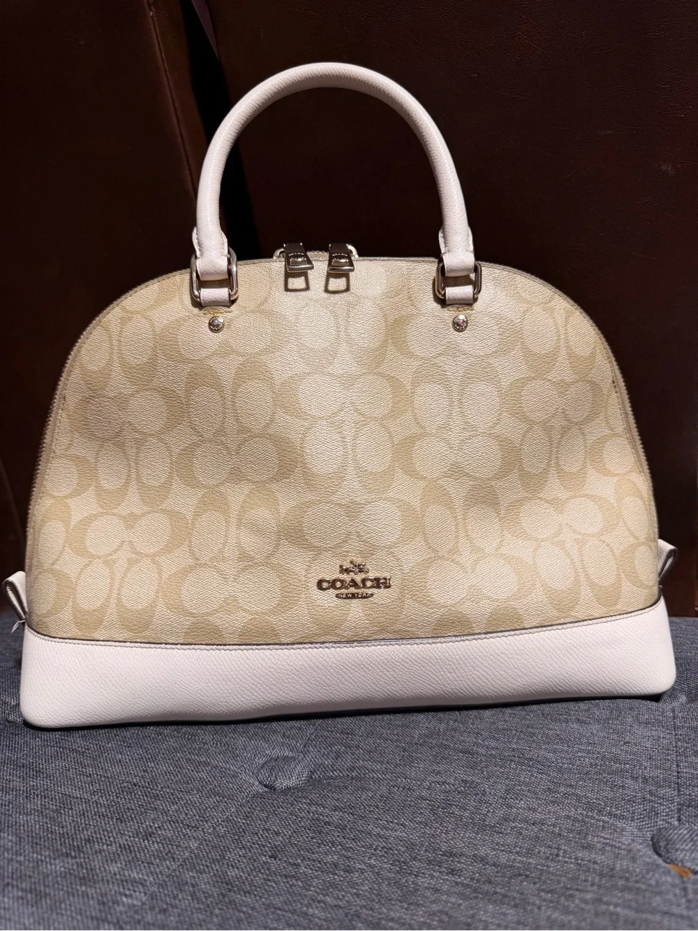 Coach Signature Dome Satchel — Beige & White Trim